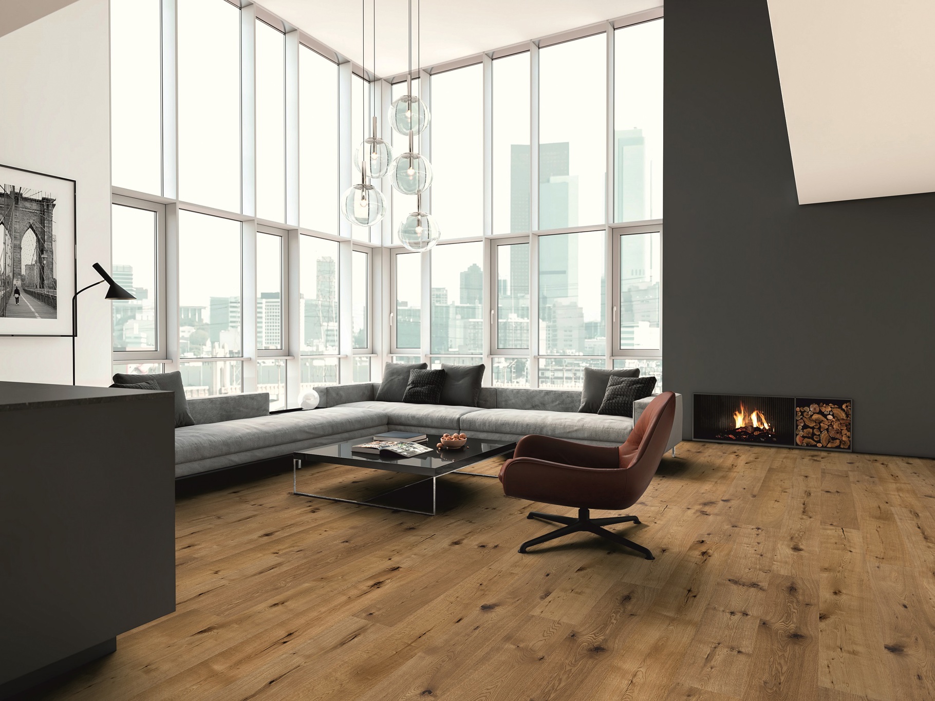 PERSEUS® BASIC 3-Schicht Fertigparkett LHD 4V Eiche Markant Rauch gebürstet geölt 1900 x 189 x 14mm – Bild 3